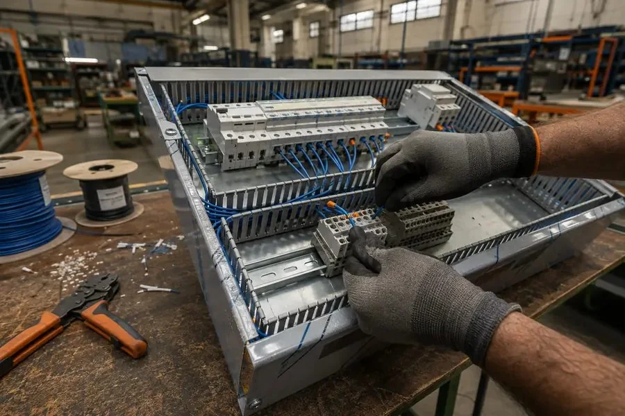 Montagem de painel elétrico em bancada na fábrica da MVA